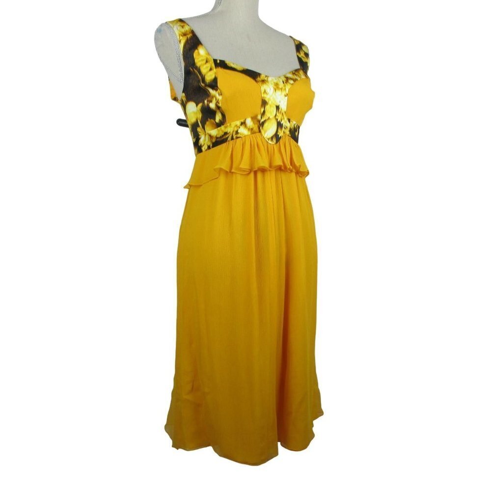 Carolina Herrera New York Yellow Floral Babydoll Silk dress Size 10 NWT